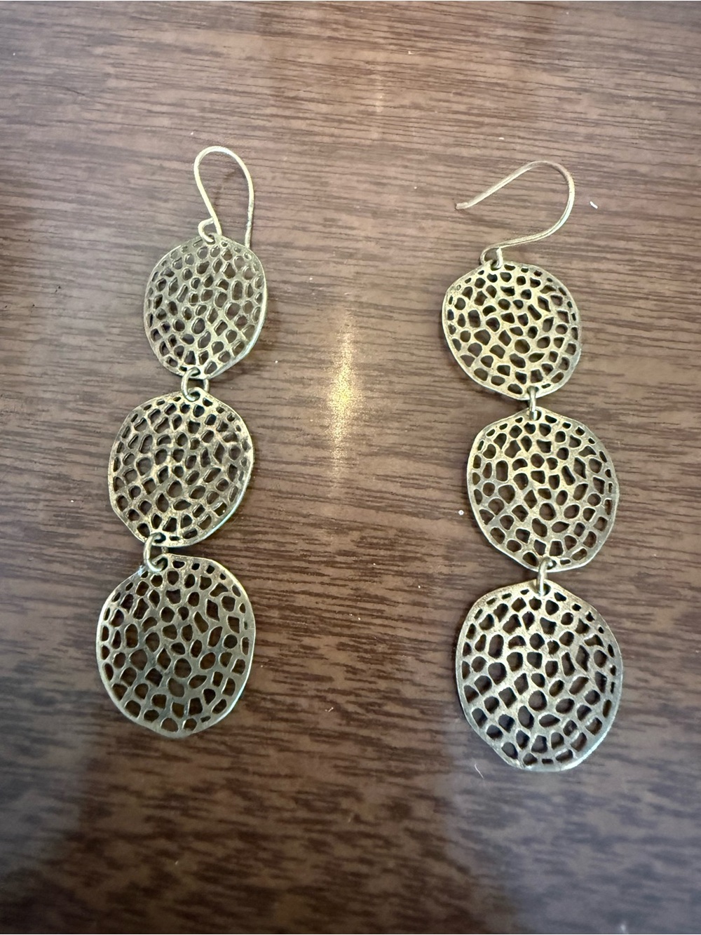 Source Unknown Gold Triple Disc Filigree Drop Earrings
